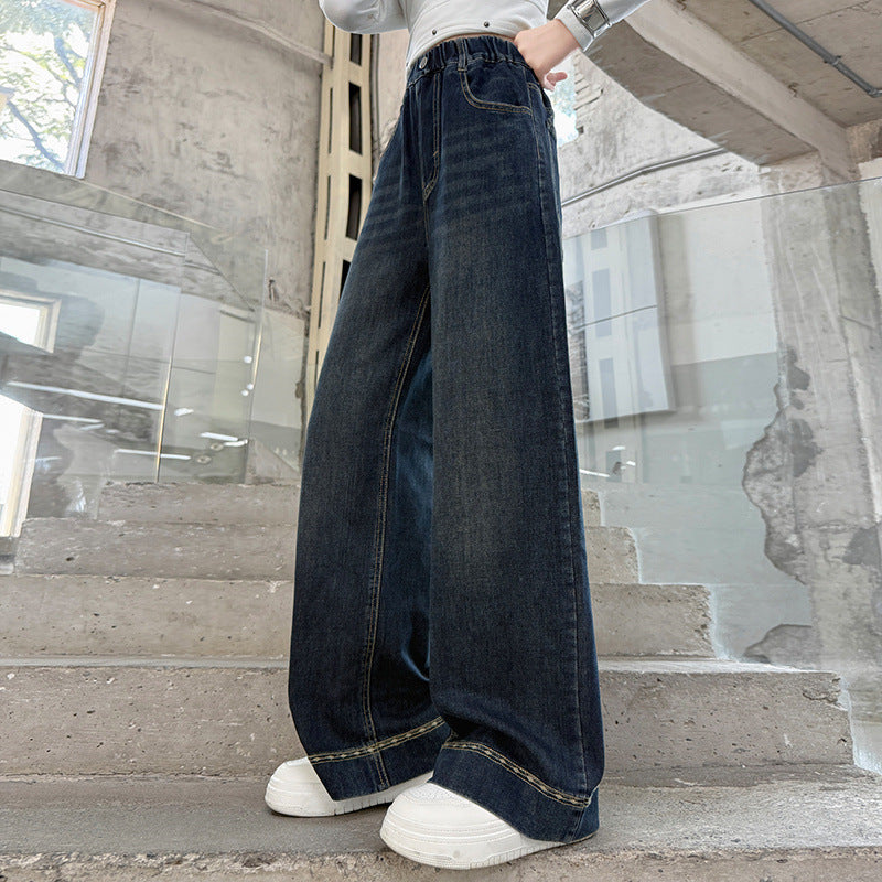 Jeans droits slim fleuris décontractés pour filles