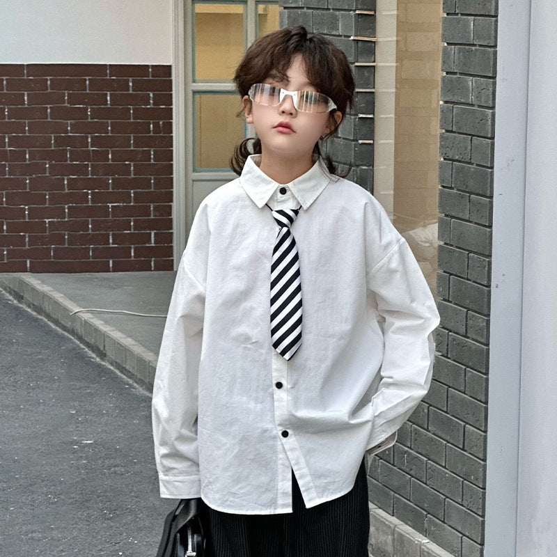 Boy's White Shirt Jacket