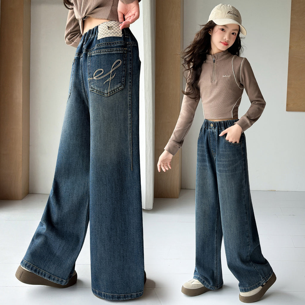 Girls' Casual Wide-Leg Jeans Pants