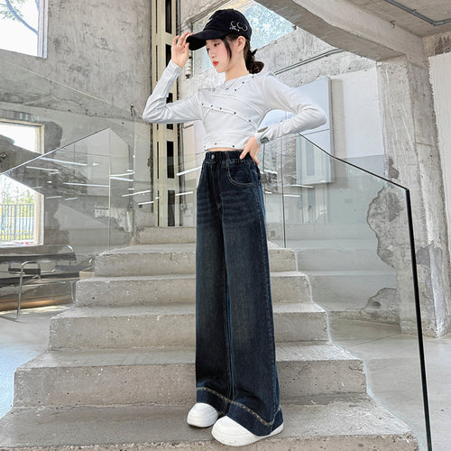 Legere gerade geschnittene Jeans mit Blumenmuster für Mädchen