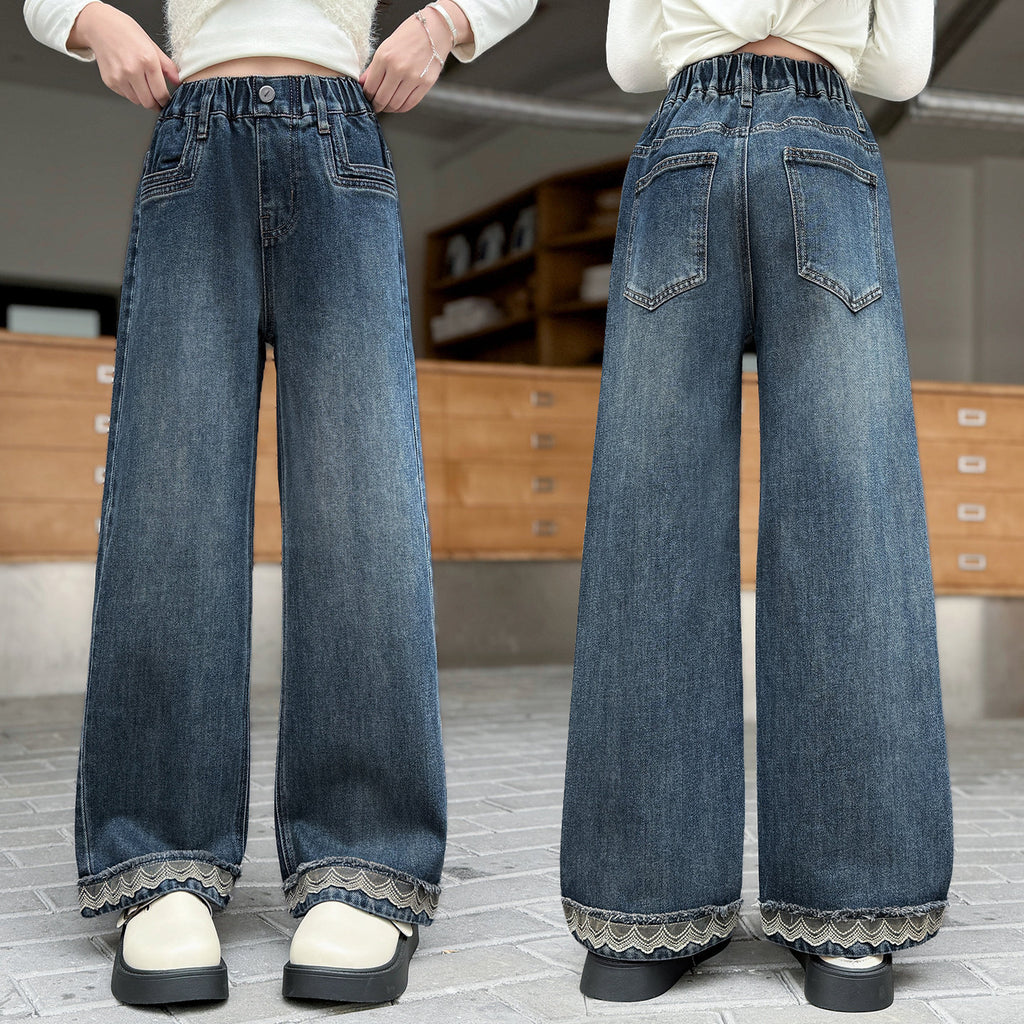 Casual Straight Leg Denim Pants for Girls
