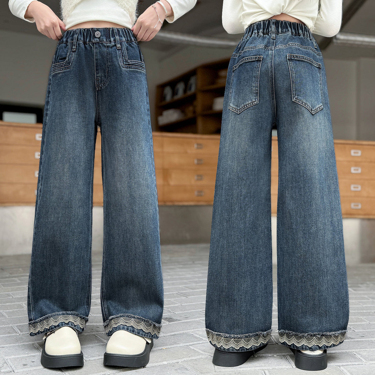 Casual Straight Leg Denim Pants for Girls