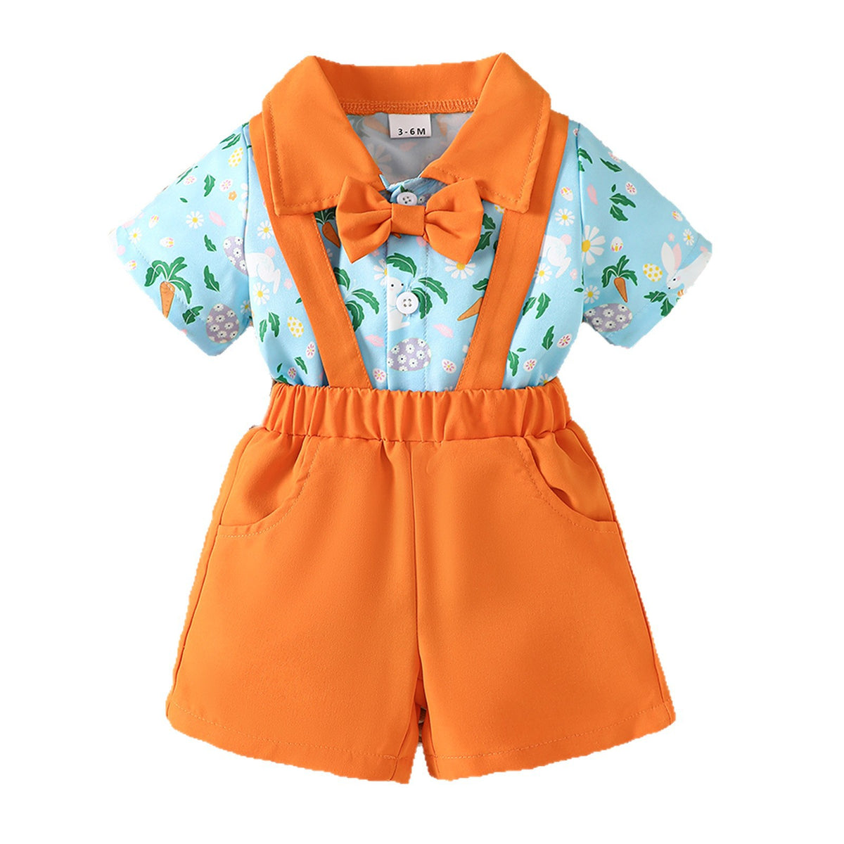 Baby Clothes Summer Lightweight Rabbit All-Over Print Shirt Romper with Overalls Shorts Two-Piece Set Boy Formal Outfit Set