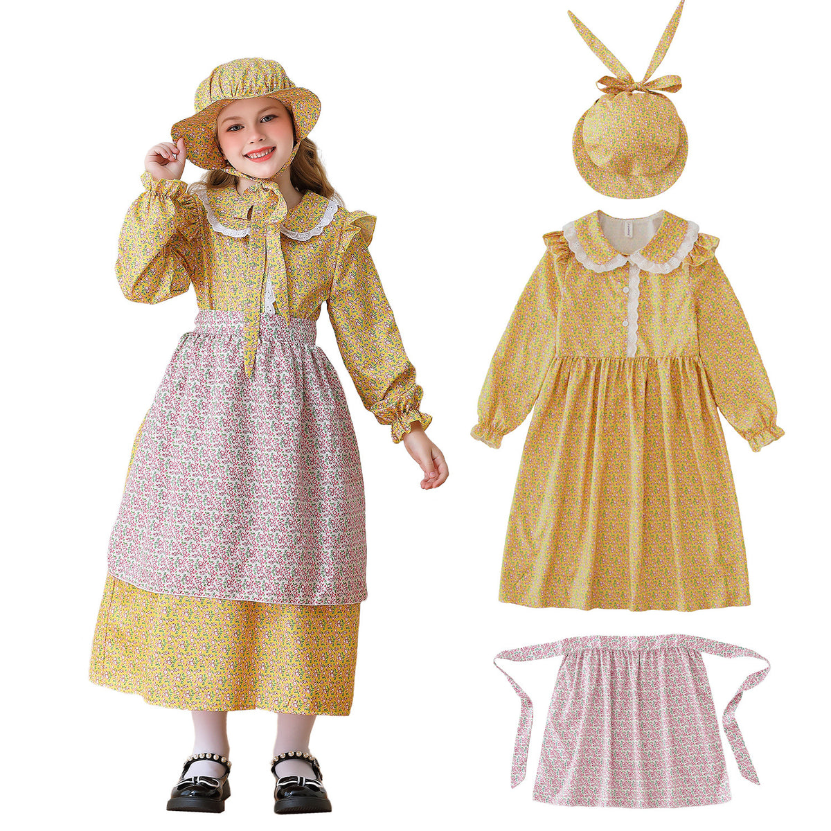 Koloniales Mädchen Kinderkleidung Prärie-Pionierin-Kleid Rustikales Gutshof-Mädchenkleid