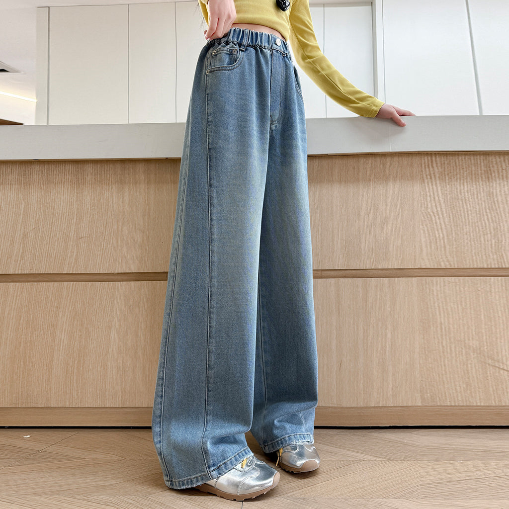 Charmante Mädchenhose, lässige gerade weite Jeans