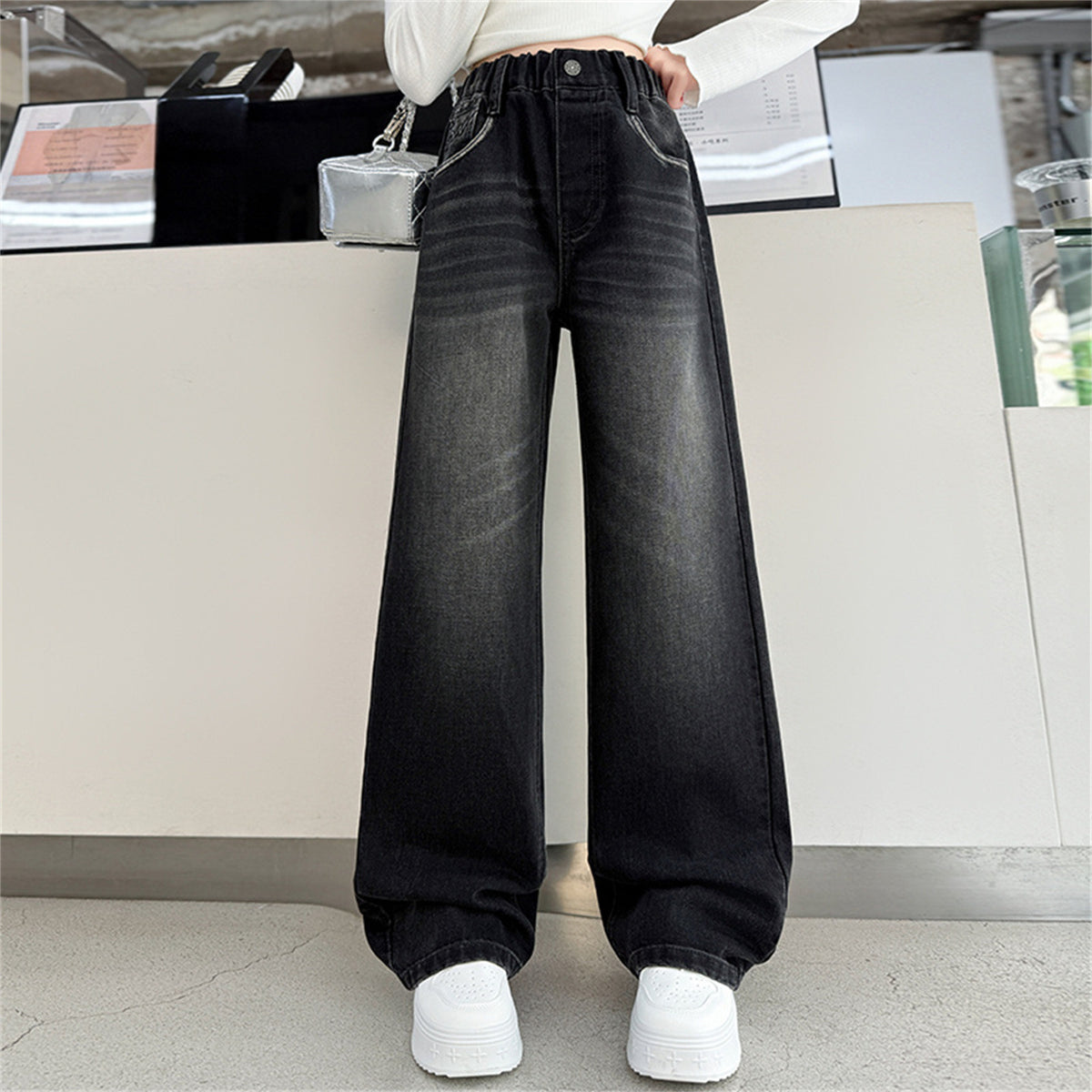 Girls' Straight Leg Wide Leg Jeans