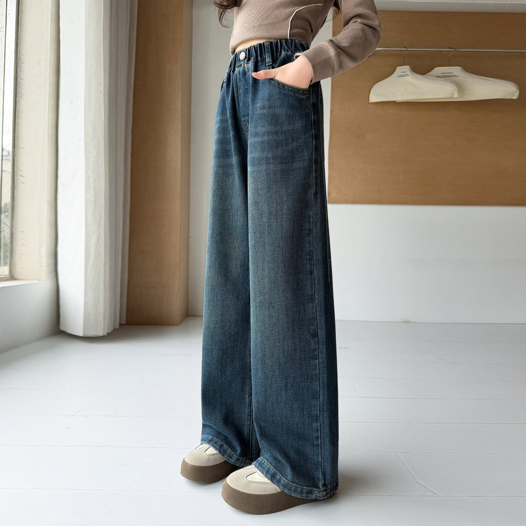 Girls' Casual Wide-Leg Jeans Pants