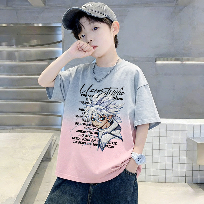 Rundhals-T-Shirt für Jungen mit kurzen Ärmeln, lockeres, lässiges Oberteil in Cool-Fit-