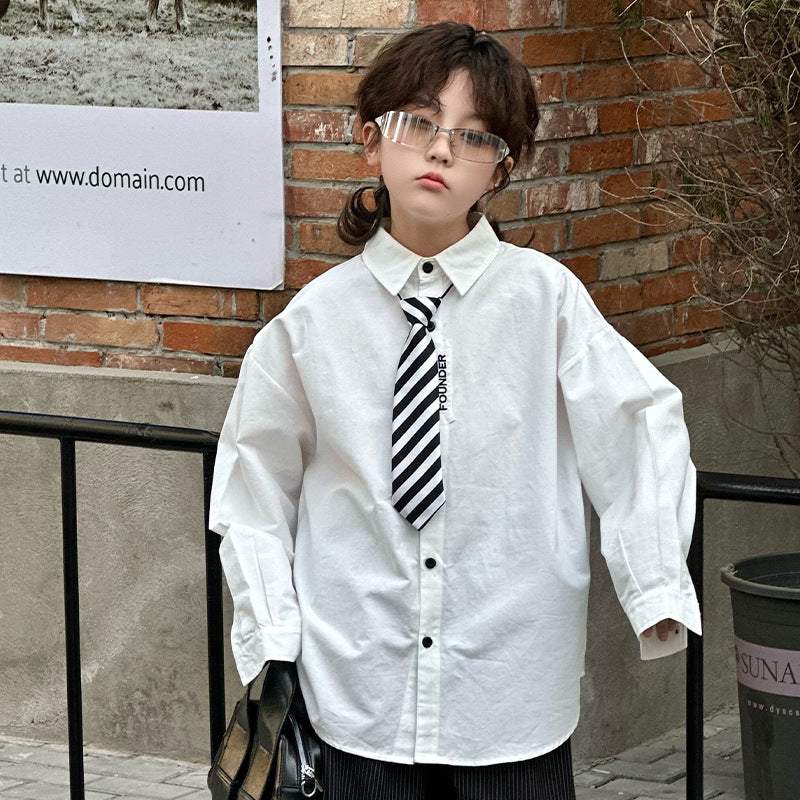 Boy's White Shirt Jacket
