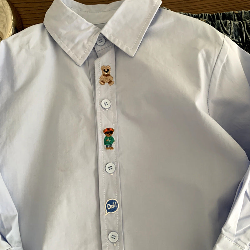 Spring and Autumn Children's Long Sleeve Embroidered Versatile Shirt