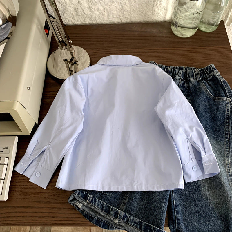 Spring and Autumn Children's Long Sleeve Embroidered Versatile Shirt