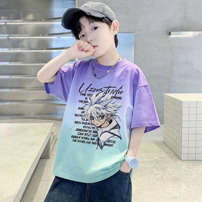 Rundhals-T-Shirt für Jungen mit kurzen Ärmeln, lockeres, lässiges Oberteil in Cool-Fit-