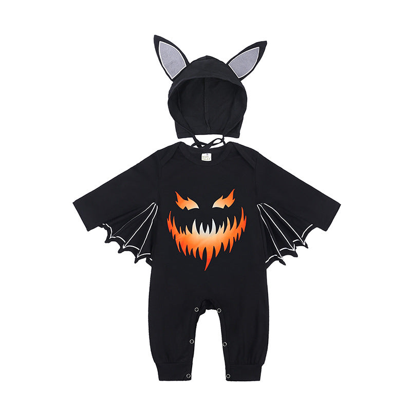 Baby Halloween Langarm Strampler mit Kürbis- und Fledermaus-Design, Body für Kleinkinder