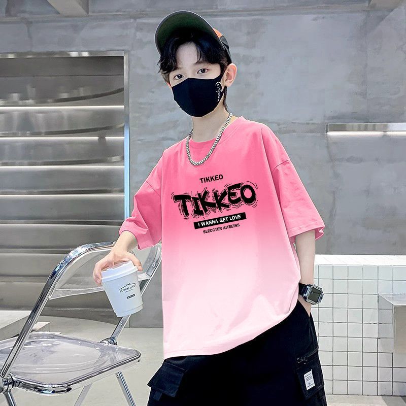 Jungen-T-Shirt mit Buchstaben-Print, Kurzarm, lockere Passform, trendiges T-Shirt für Kinder