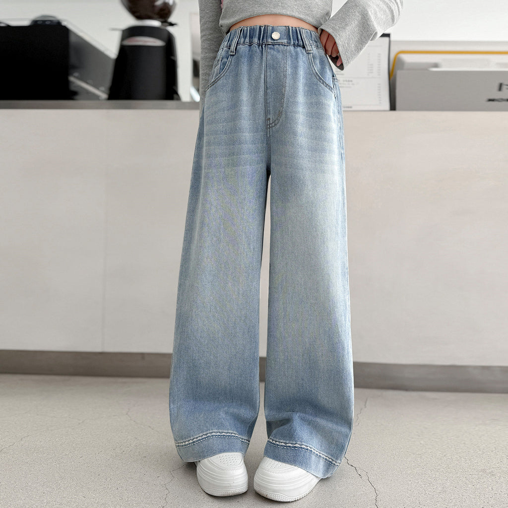 Casual Light Color Denim Pants for Girls Straight Leg Wide Leg Children's Long Pants