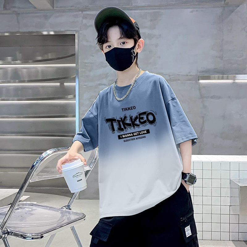Jungen-T-Shirt mit Buchstaben-Print, Kurzarm, lockere Passform, trendiges T-Shirt für Kinder