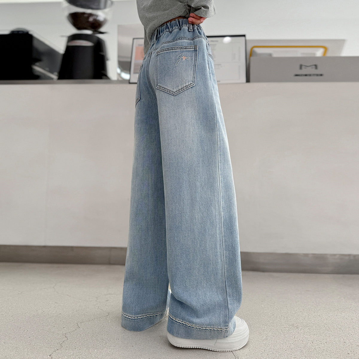 Casual Light Color Denim Pants for Girls Straight Leg Wide Leg Children's Long Pants