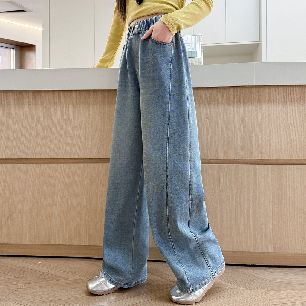 Charmante Mädchenhose, lässige gerade weite Jeans