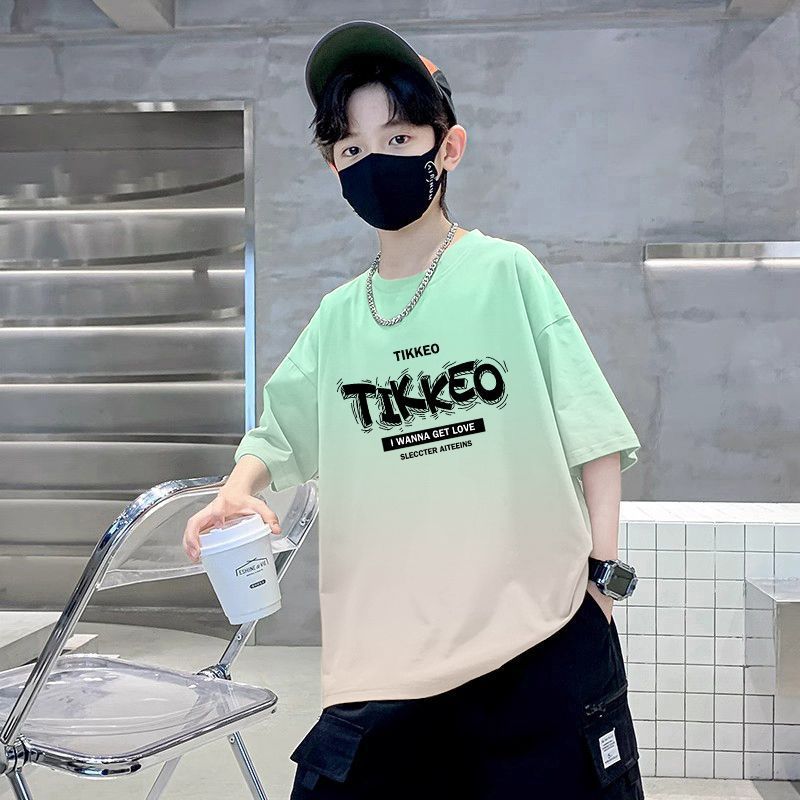 Jungen-T-Shirt mit Buchstaben-Print, Kurzarm, lockere Passform, trendiges T-Shirt für Kinder