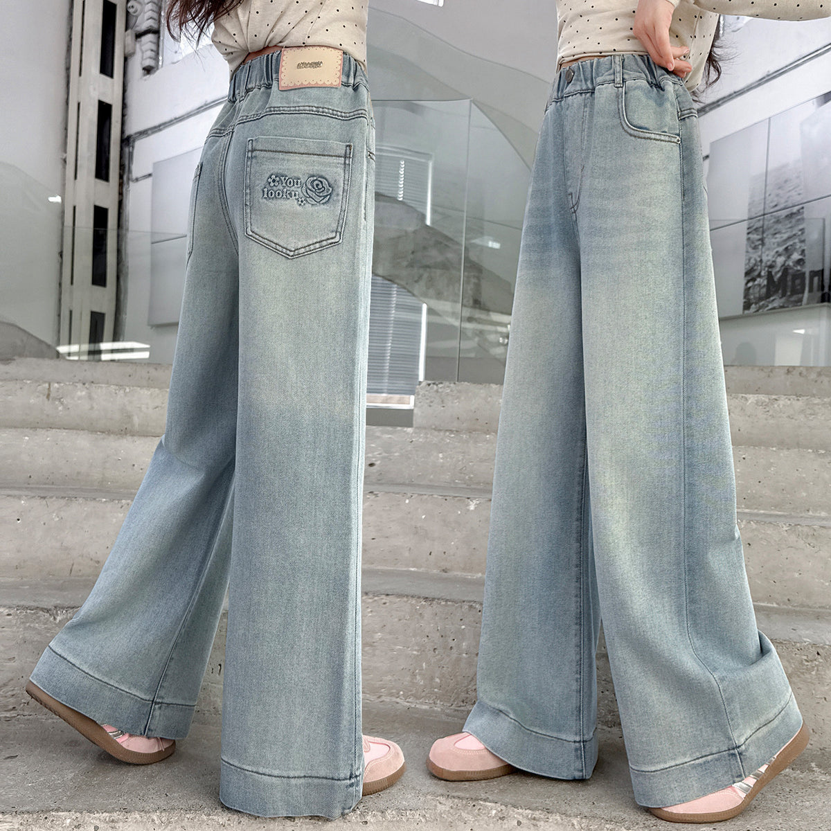 Mädchen Jeanshose Geprägtes Etikett Stilvolle Kinderhose für Studenten