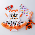 Halloween Baby Girl Costume with Embroidered Witch Hat, Short Sleeve Princess Dress and Socks Set
