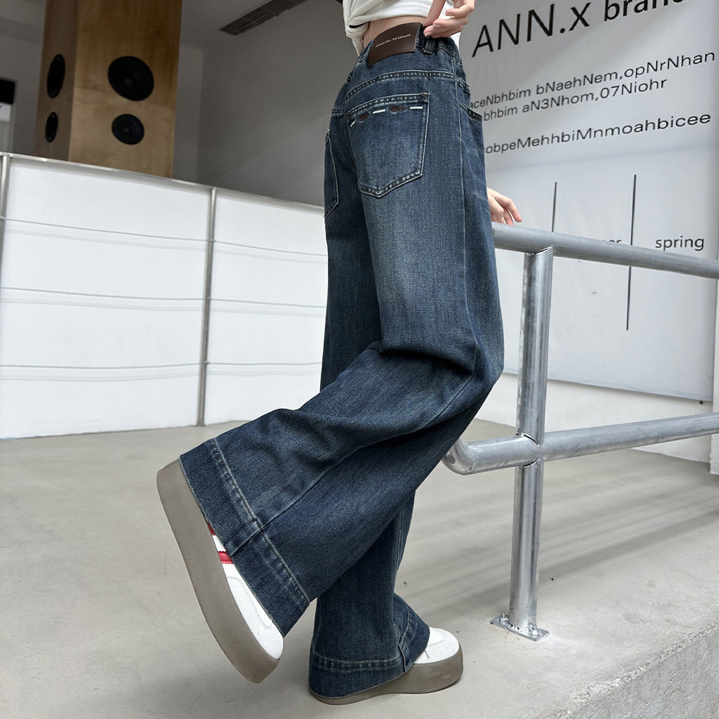 Mädchen Denim Wide-Leg Hose Gerade Locker Lange Hose Stylische Kinderhose Trendy