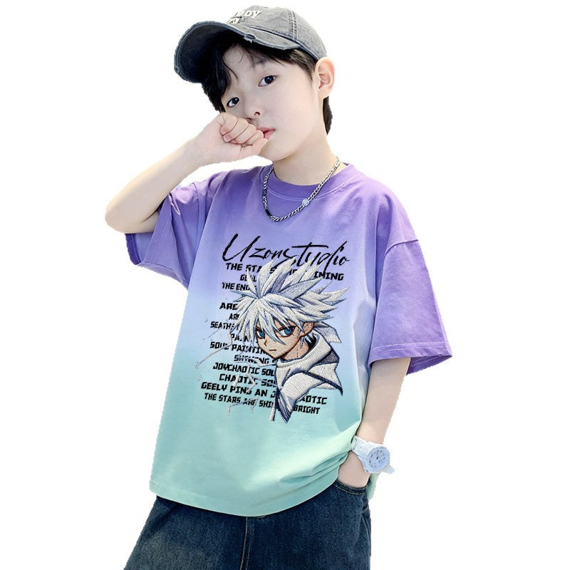 Rundhals-T-Shirt für Jungen mit kurzen Ärmeln, lockeres, lässiges Oberteil in Cool-Fit-