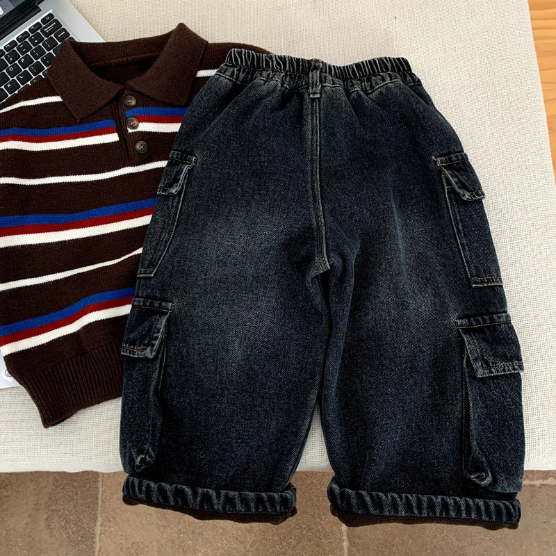 Boys' fleece jeans for autumn and winter