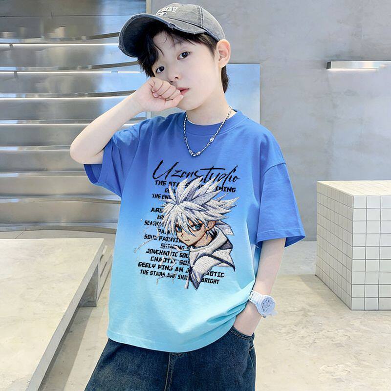 Rundhals-T-Shirt für Jungen mit kurzen Ärmeln, lockeres, lässiges Oberteil in Cool-Fit-