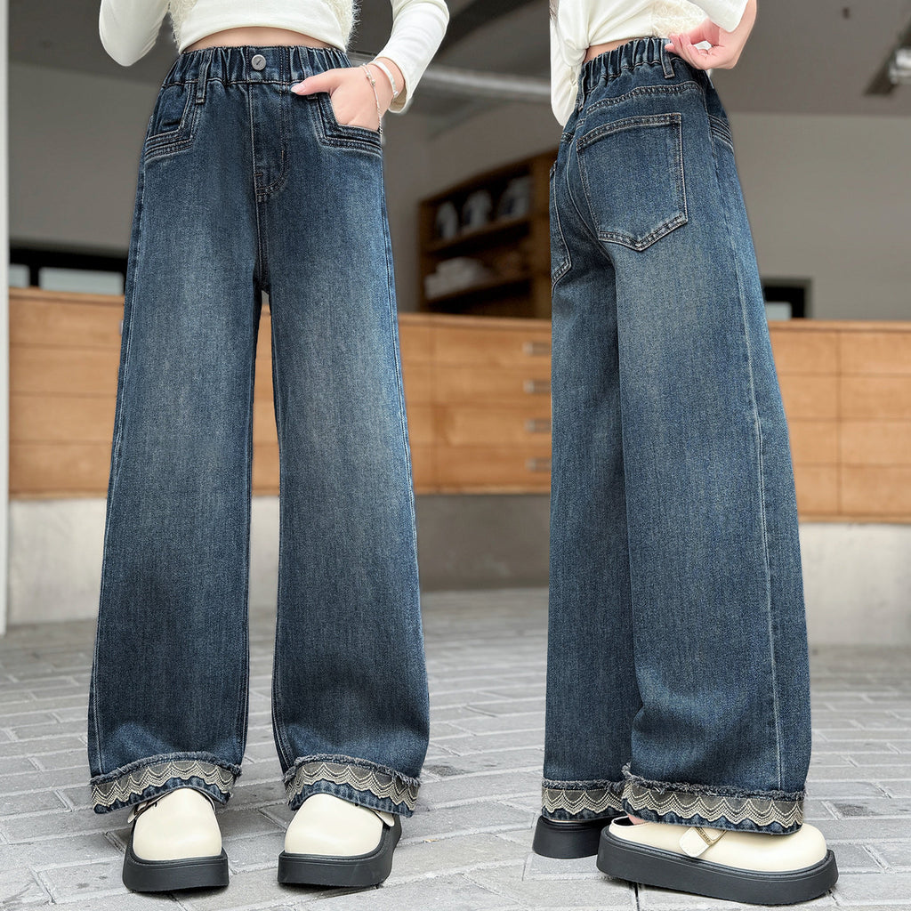 Casual Straight Leg Denim Pants for Girls