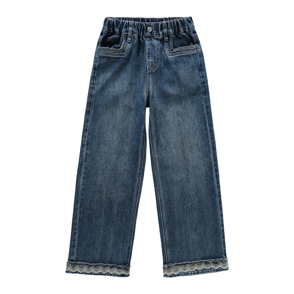 Casual Straight Leg Denim Pants for Girls