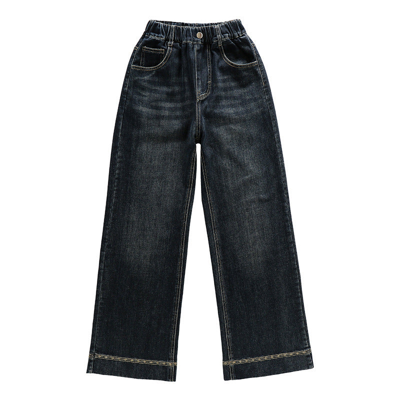 Jeans droits slim fleuris décontractés pour filles