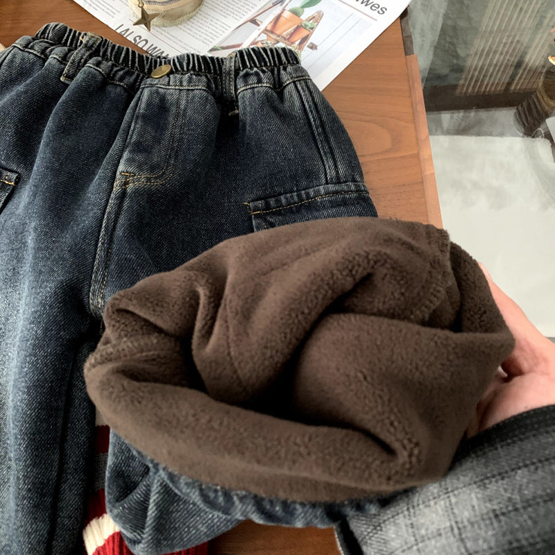 Boys' fleece jeans for autumn and winter