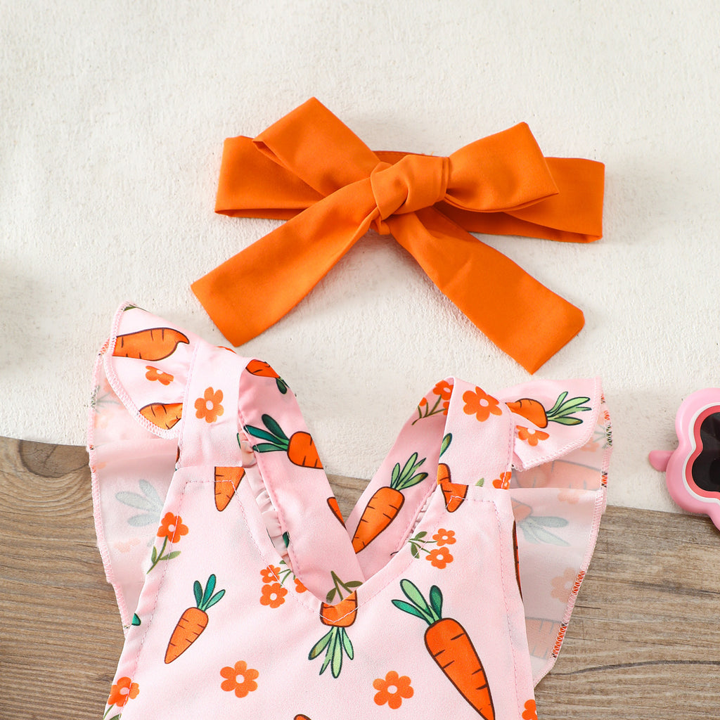 Mädchen Sommer Leichter Mesh-Strampler mit Rüschenärmeln für Säuglinge und Kleinkinder, Dreieckiger Outdoor-Body