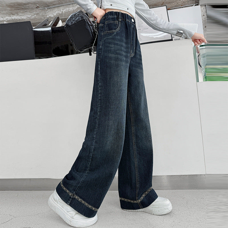 Jeans droits slim fleuris décontractés pour filles