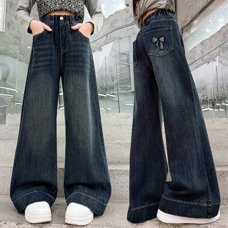 Legere Straight Leg Weite Beine Jeanshosen für Mädchen