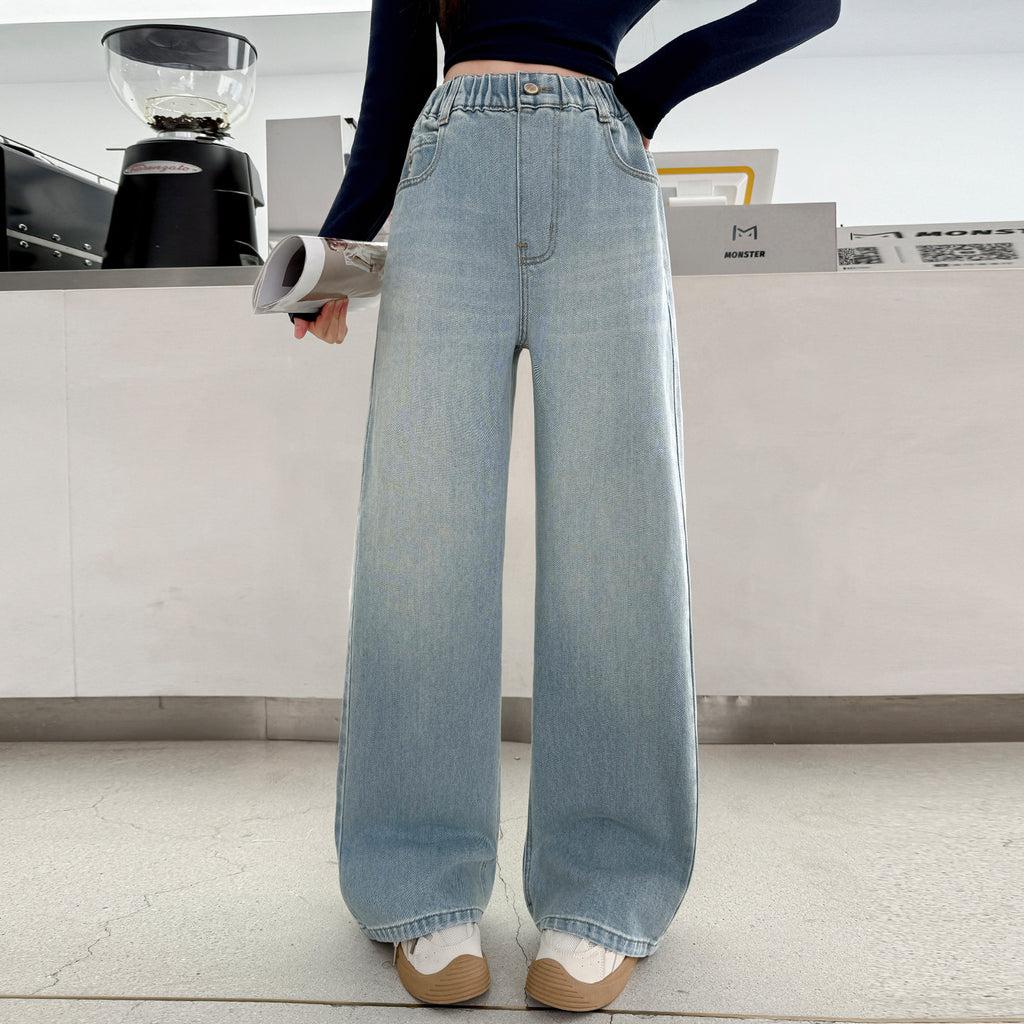 High-Waist-Jeans mit weitem Bein für Mädchen