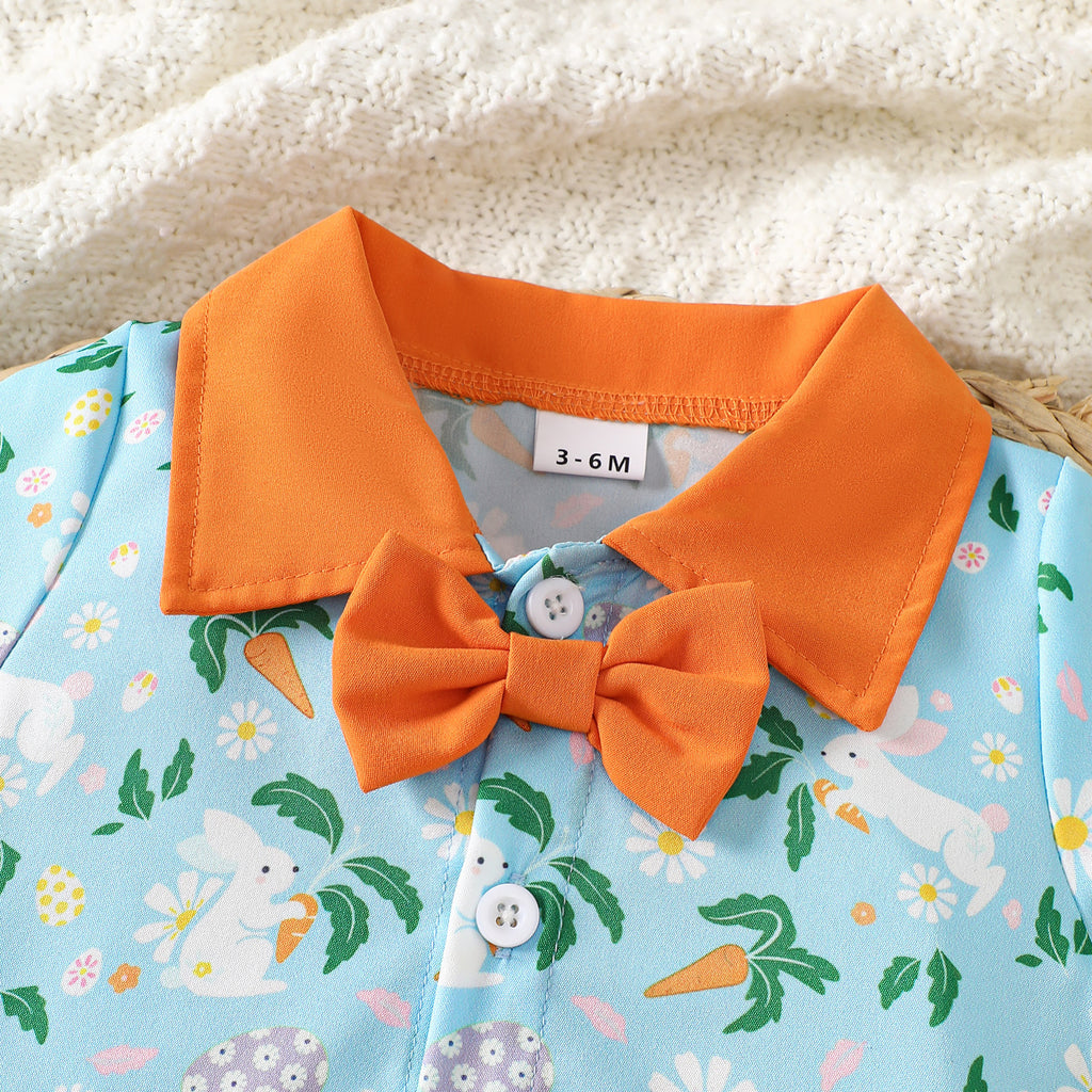 Baby Clothes Summer Lightweight Rabbit All-Over Print Shirt Romper with Overalls Shorts Two-Piece Set Boy Formal Outfit Set