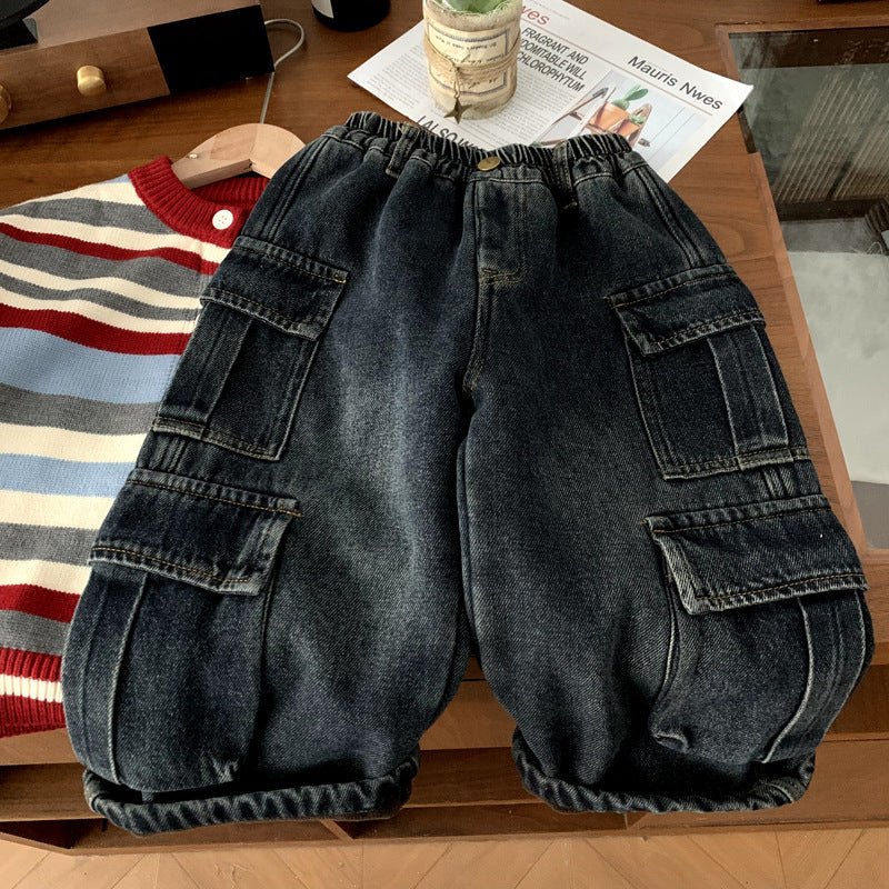Boys' fleece jeans for autumn and winter