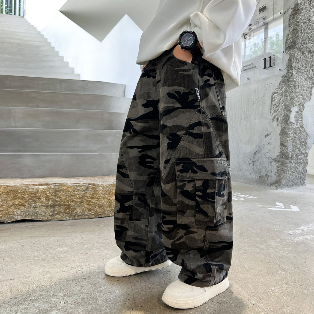 Boy's Camouflage Cargo Pants  Kids Big Kids Junior High School Students Straight Loose Boys Casual Long Pants