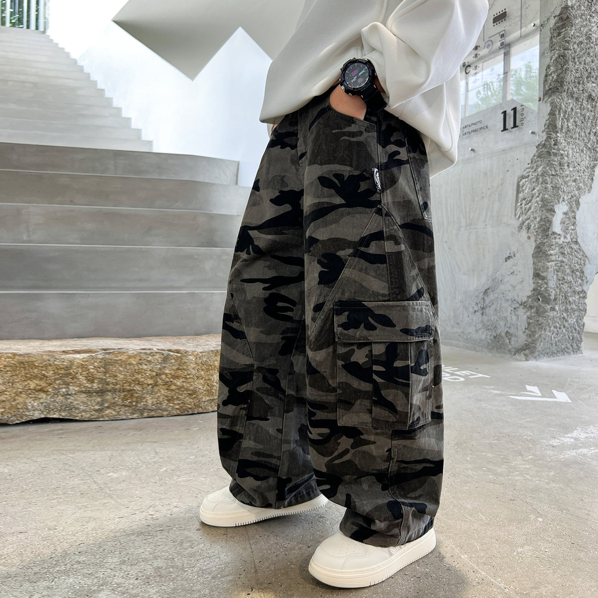 Boy's Camouflage Cargo Pants  Kids Big Kids Junior High School Students Straight Loose Boys Casual Long Pants