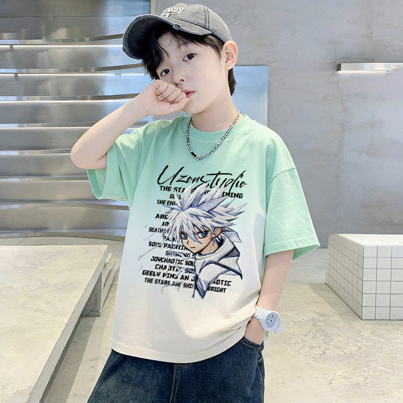 Rundhals-T-Shirt für Jungen mit kurzen Ärmeln, lockeres, lässiges Oberteil in Cool-Fit-