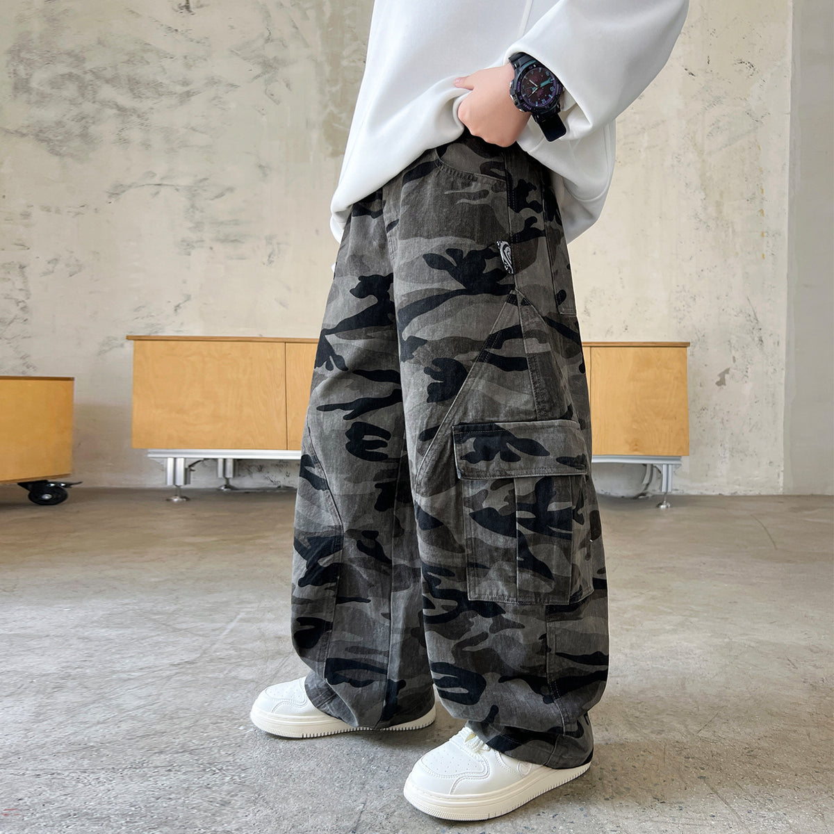 Boy's Camouflage Cargo Pants  Kids Big Kids Junior High School Students Straight Loose Boys Casual Long Pants