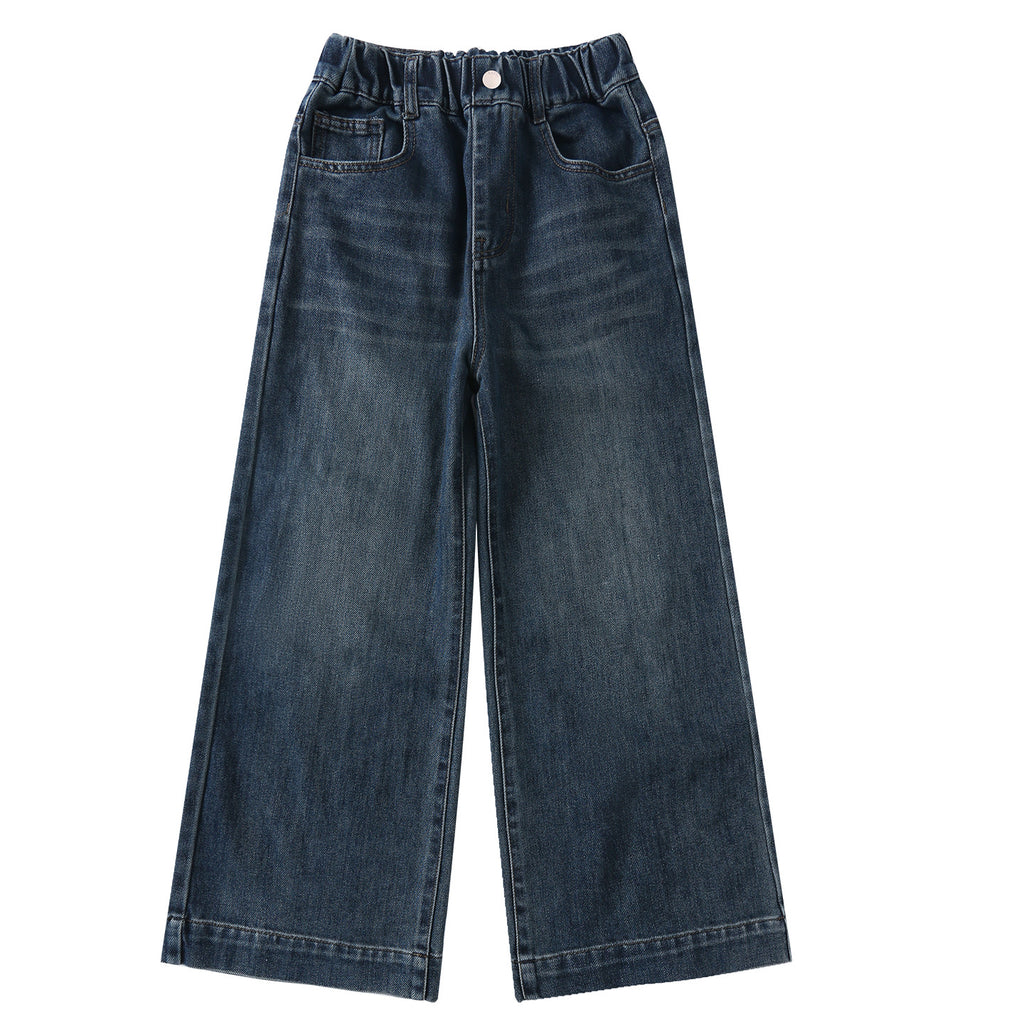 Mädchen Denim Wide-Leg Hose Gerade Locker Lange Hose Stylische Kinderhose Trendy