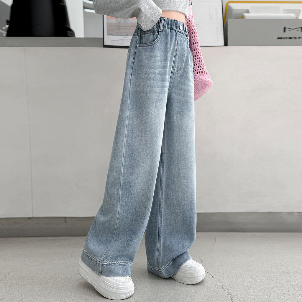 Casual Light Color Denim Pants for Girls Straight Leg Wide Leg Children's Long Pants