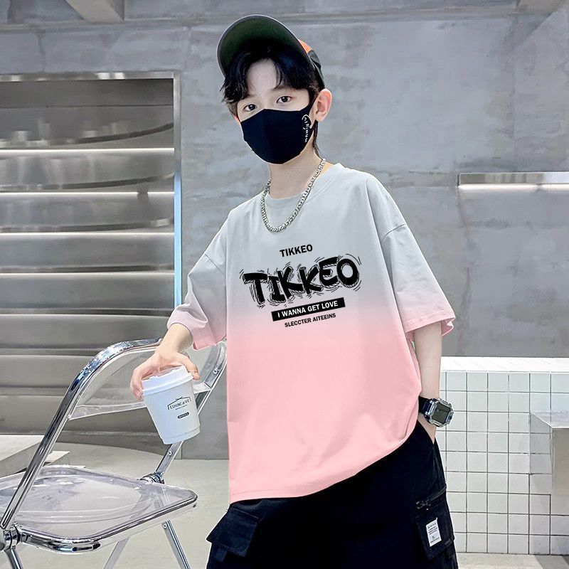 Jungen-T-Shirt mit Buchstaben-Print, Kurzarm, lockere Passform, trendiges T-Shirt für Kinder