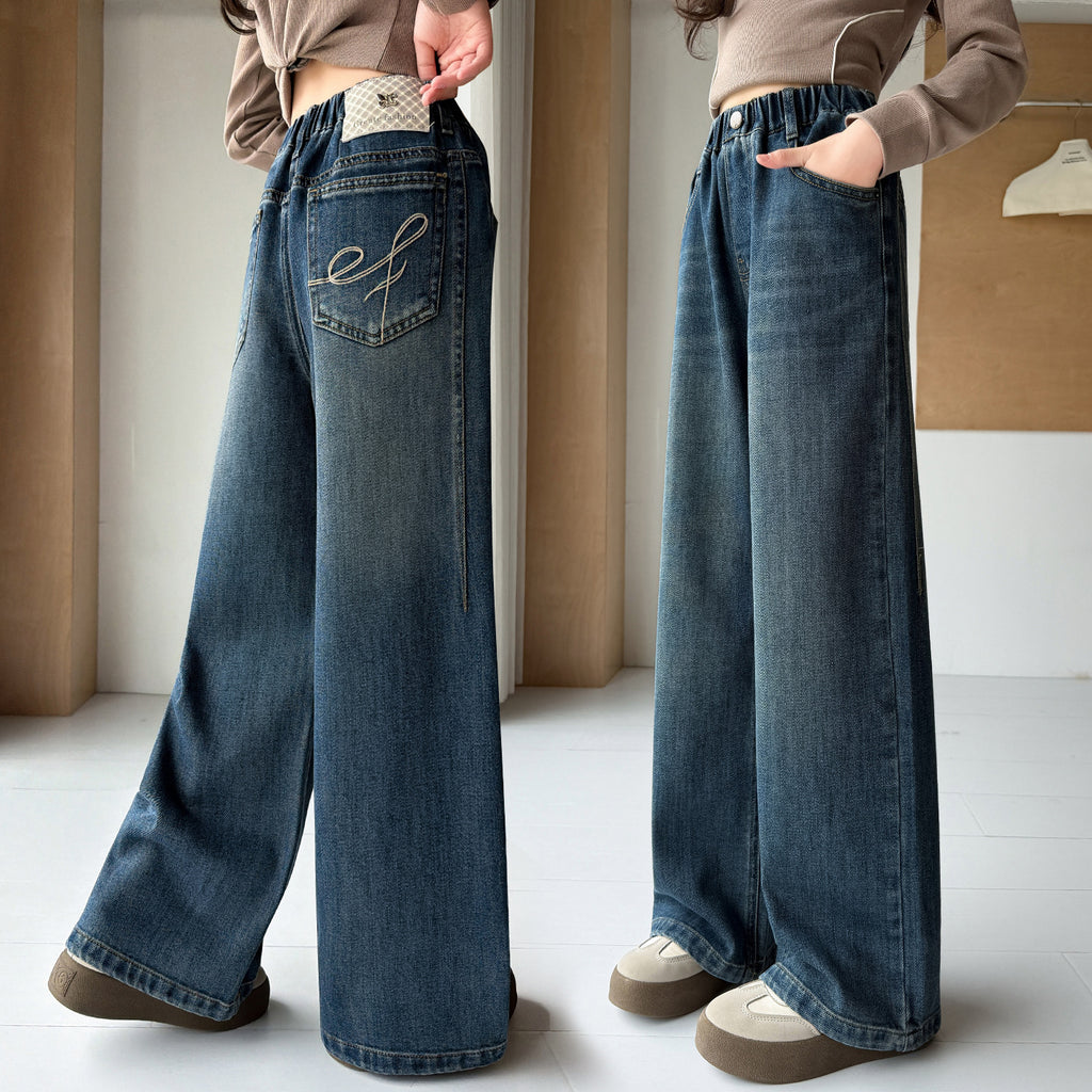 Girls' Casual Wide-Leg Jeans Pants