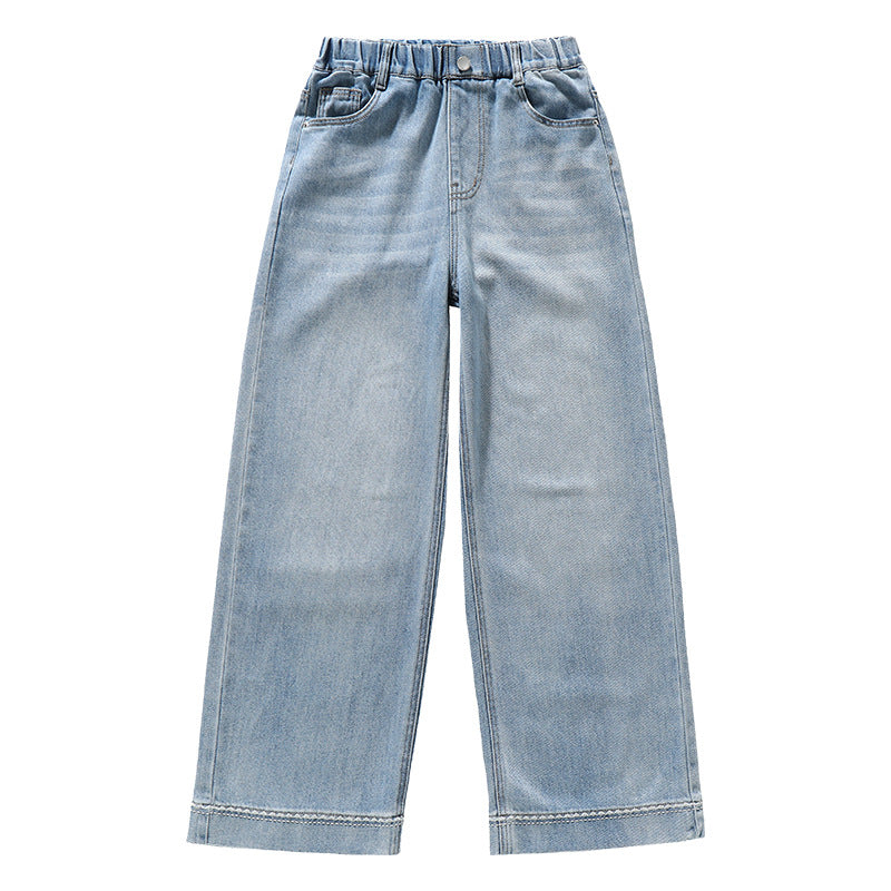 Casual Light Color Denim Pants for Girls Straight Leg Wide Leg Children's Long Pants