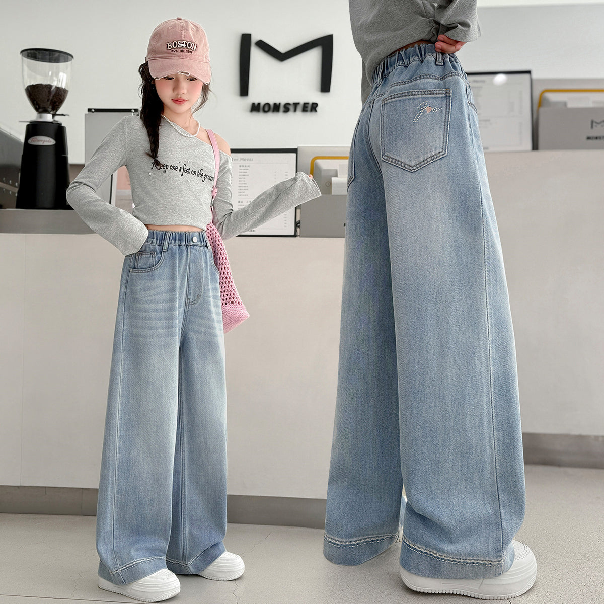 Casual Light Color Denim Pants for Girls Straight Leg Wide Leg Children's Long Pants