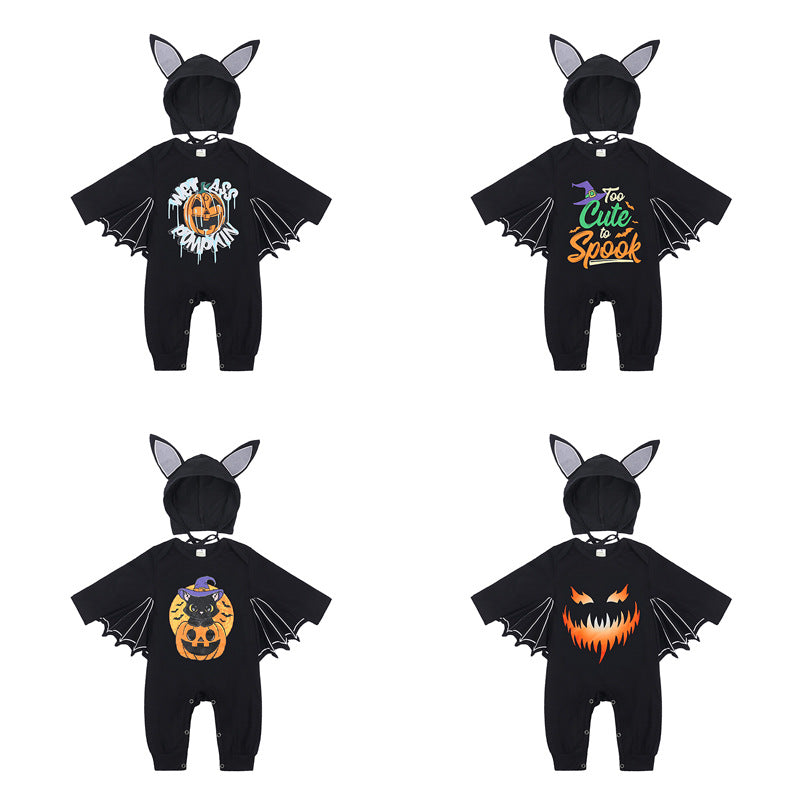 Baby Halloween Langarm Strampler mit Kürbis- und Fledermaus-Design, Body für Kleinkinder